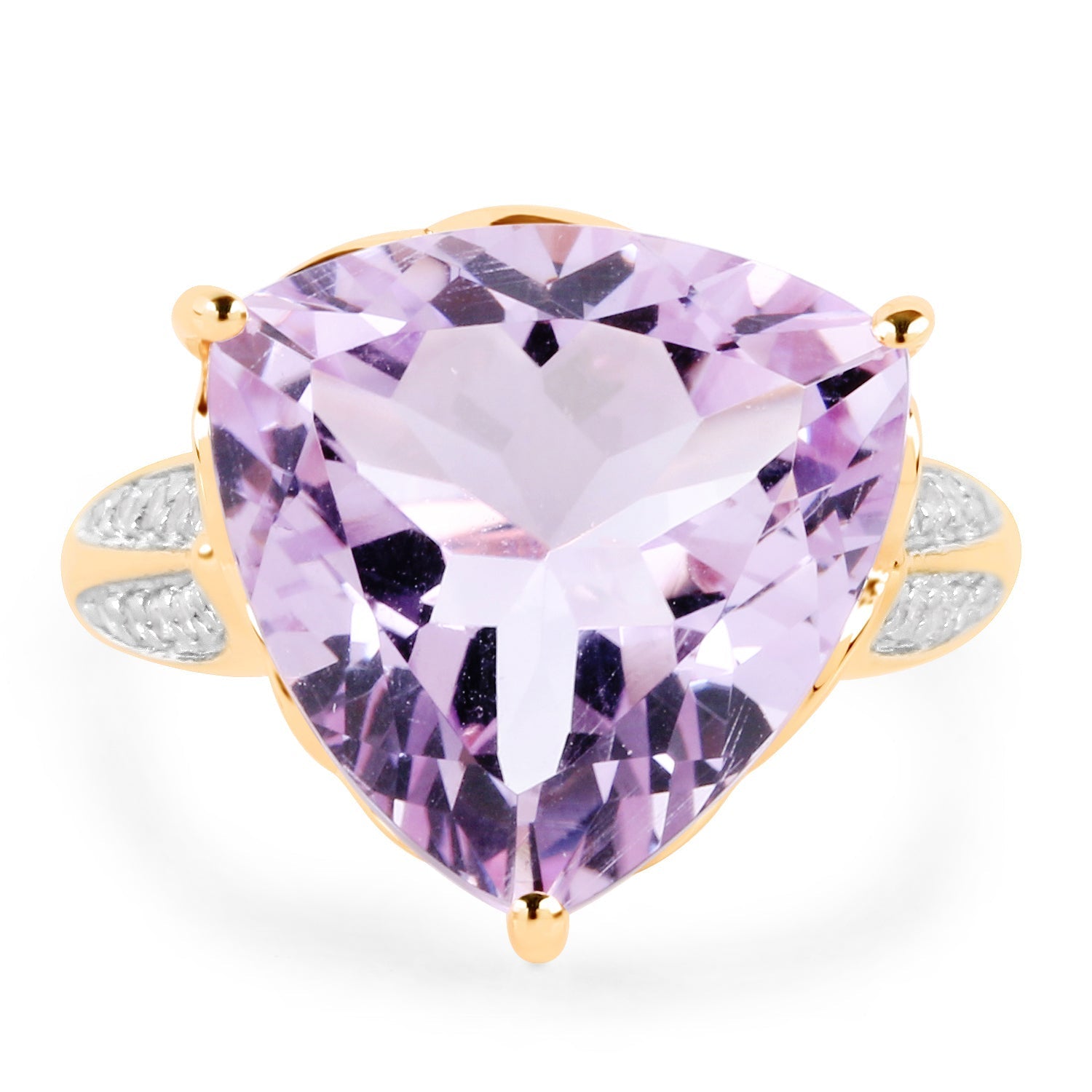 14K Yellow Gold Plated 10.44 Carat Genuine Pink Amethyst and White Topaz .925 Sterling Silver Ring  DestGlow
