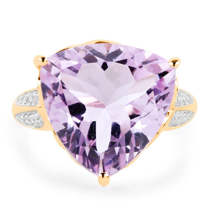 14K Yellow Gold Plated 10.44 Carat Genuine Pink Amethyst and White Topaz .925 Sterling Silver Ring  DestGlow