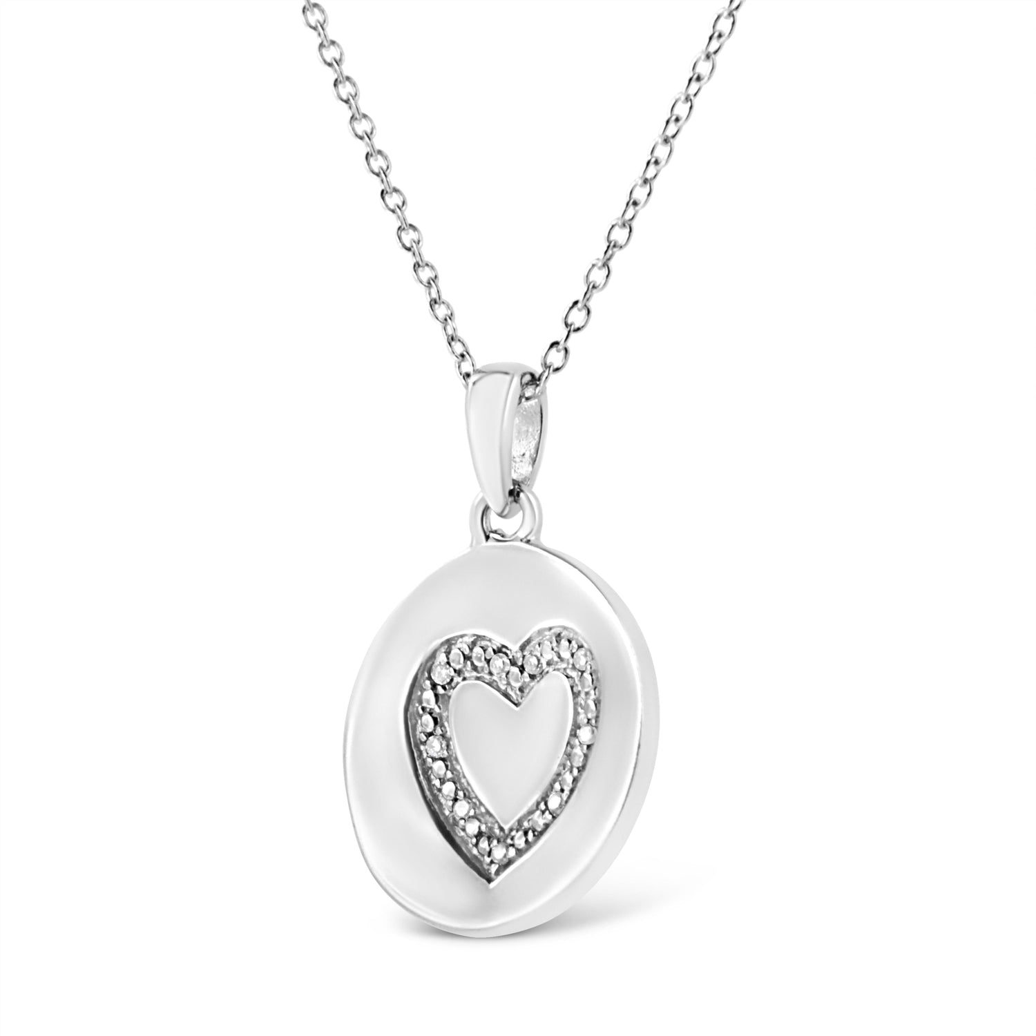 .925 Sterling Silver Prong-Set Diamond Accent Heart Emblemed 18" Pendant Necklace (I-J Color, I1-I2 Clarity)  DestGlow