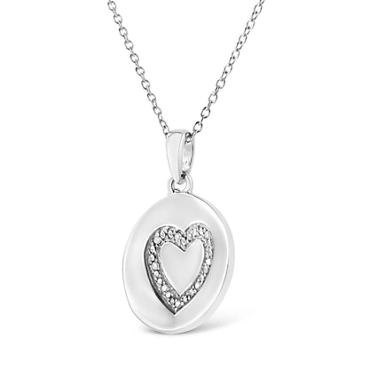 .925 Sterling Silver Prong-Set Diamond Accent Heart Emblemed 18" Pendant Necklace (I-J Color, I1-I2 Clarity)  DestGlow