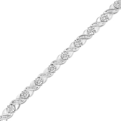 .925 Sterling Silver 1.0 Cttw Round-Brilliant and Baguette Cut Diamond Miracle-Set X-Link 7" Tennis Bracelet (I-J Color, I2-I3 Clarity) by Bids.com