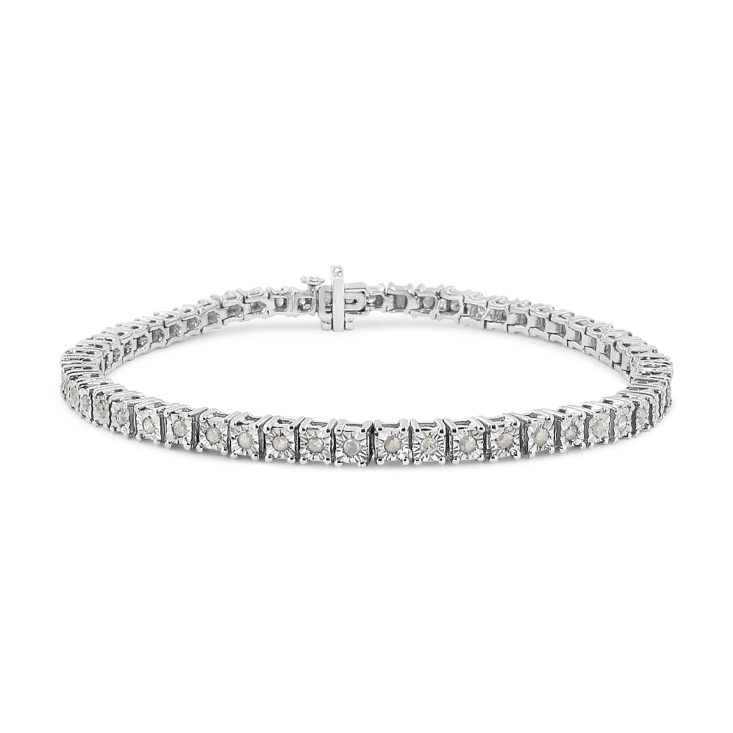 .925 Sterling Silver 1.0 Cttw Diamond Square Frame Miracle-Set Tennis Bracelet (I-J Color, I3 Clarity) - 7"  DestGlow