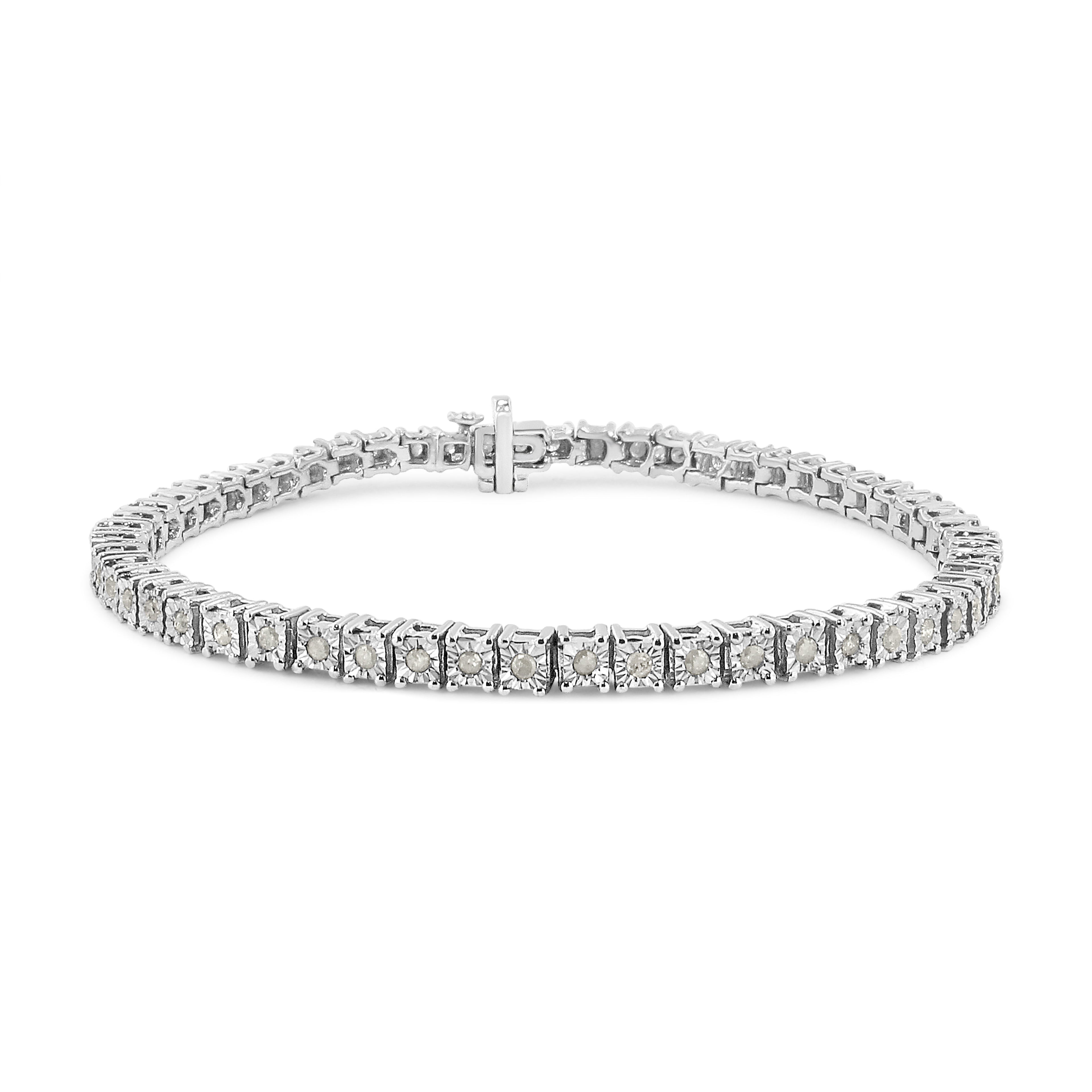.925 Sterling Silver 1.0 Cttw Diamond Square Frame Miracle-Set Tennis Bracelet (I-J Color, I3 Clarity) - 7"  DestGlow