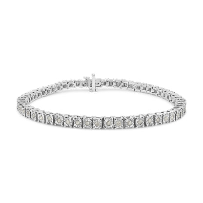 .925 Sterling Silver 1.0 Cttw Diamond Square Frame Miracle-Set Tennis Bracelet (I-J Color, I3 Clarity) - 7"  DestGlow