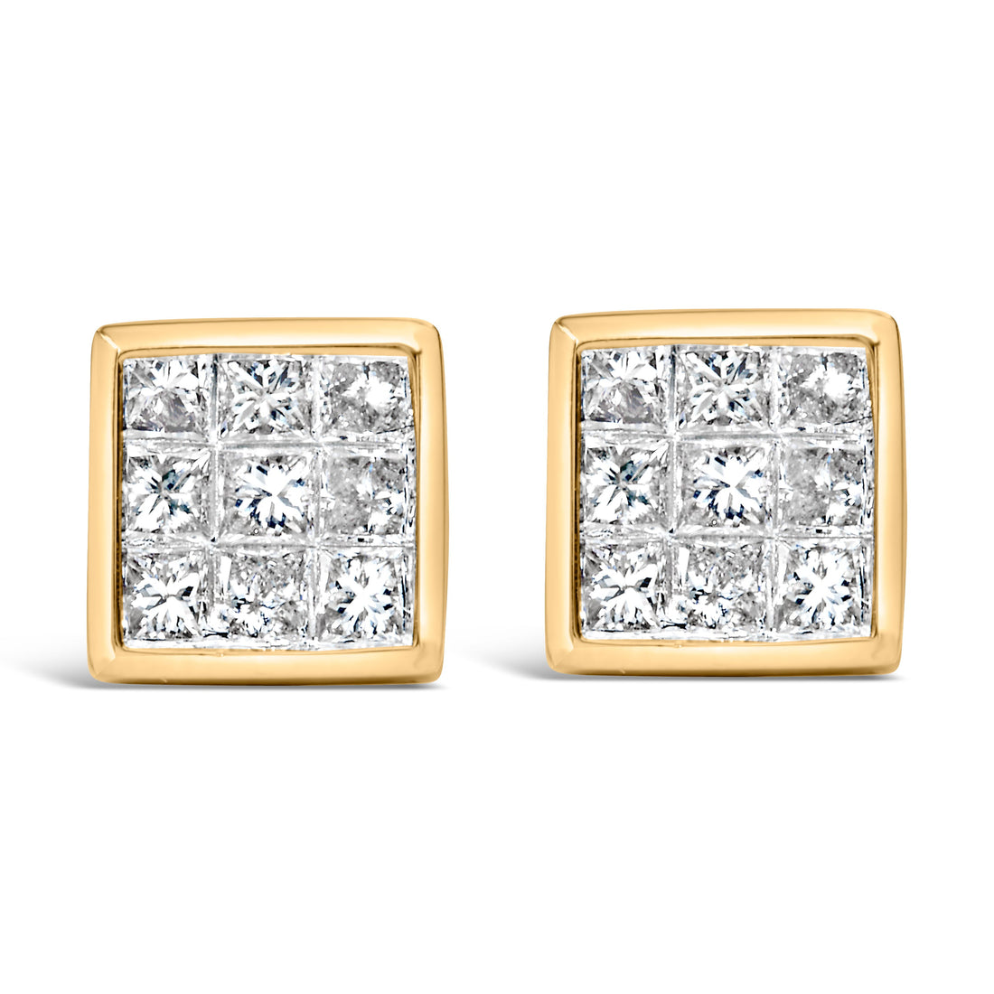 14K Yellow Gold 1.0 Cttw Princess Cut Diamond Composite Stud Earrings with Screw Backs (J-K Color, SI1-SI2 Clarity) by Bids.com