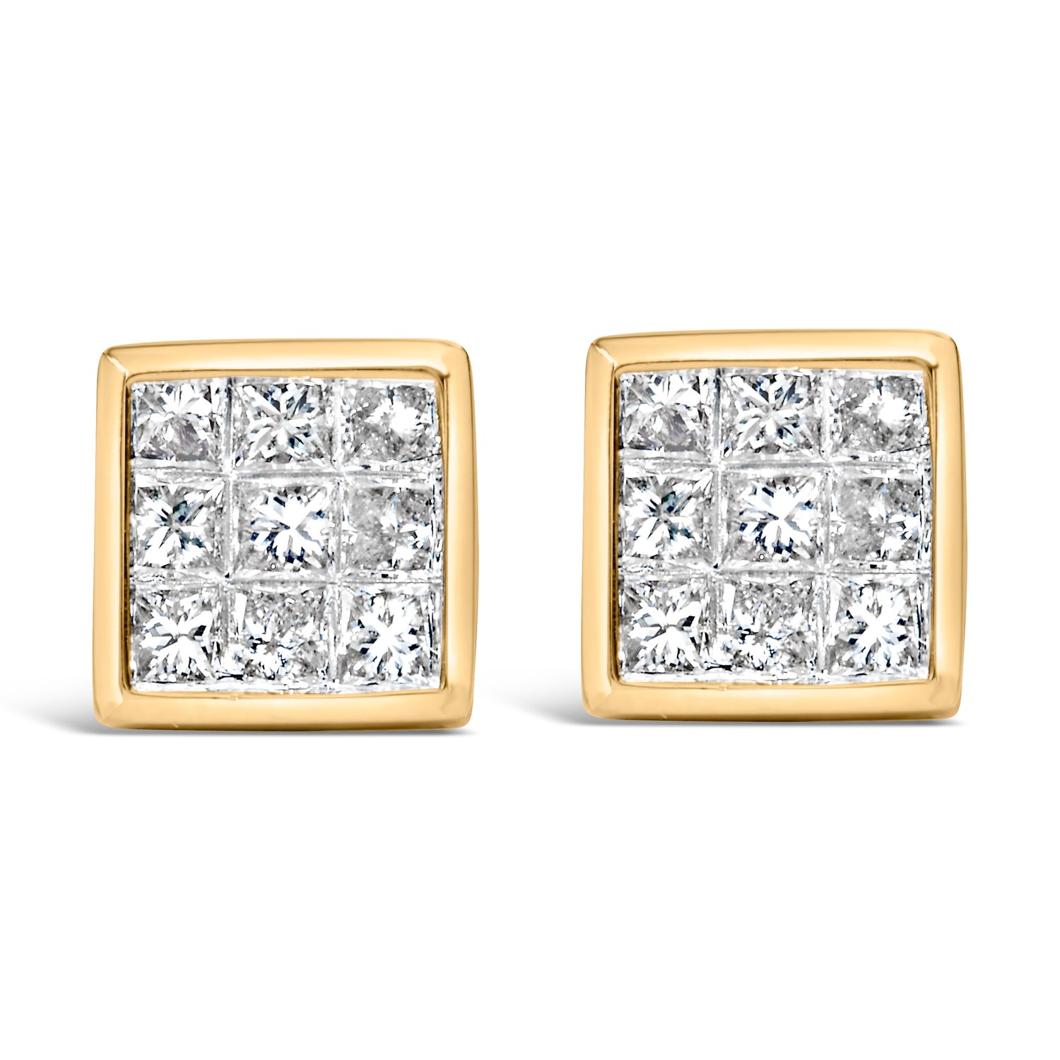 14K Yellow Gold 1.0 Cttw Princess Cut Diamond Composite Stud Earrings with Screw Backs (J-K Color, SI1-SI2 Clarity) by Bids.com