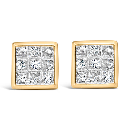 14K Yellow Gold 1.0 Cttw Princess Cut Diamond Composite Stud Earrings with Screw Backs (J-K Color, SI1-SI2 Clarity) by Bids.com