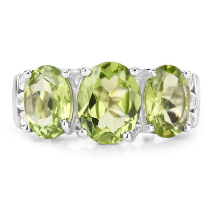 4.14 Carat Genuine Peridot and White Topaz .925 Sterling Silver Ring by Bids.com