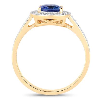 1.31 Carat Genuine Blue Sapphire and White Diamond 18K Yellow Gold Ring by Bids.com