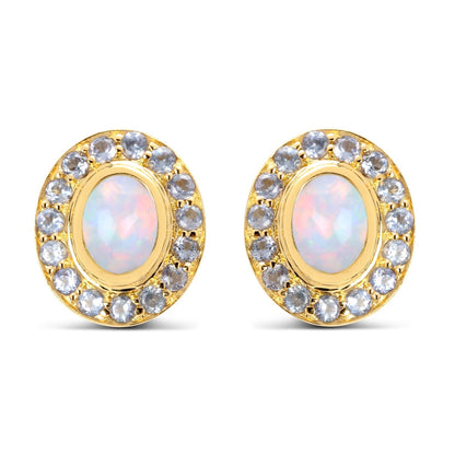 14K Yellow Gold Plated 2.01 Carat Genuine Ethiopian Opal and Tanzanite .925 Sterling Silver Earrings  DestGlow