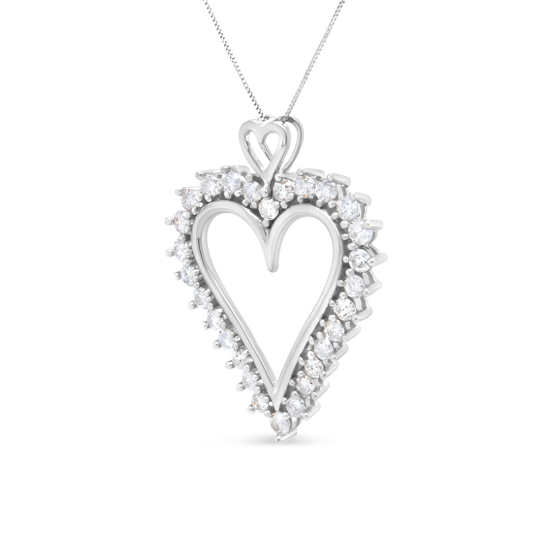 .925 Sterling Silver 1 3/4 Cttw Round Diamond Lined Open Heart Pendant 18" Necklace (I-J Color, I2-I3 Clarity) by Bids.com