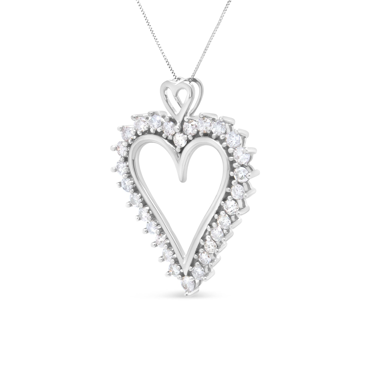 .925 Sterling Silver 1 3/4 Cttw Round Diamond Lined Open Heart Pendant 18" Necklace (I-J Color, I2-I3 Clarity) by Bids.com