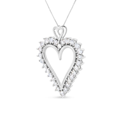 .925 Sterling Silver 1 3/4 Cttw Round Diamond Lined Open Heart Pendant 18" Necklace (I-J Color, I2-I3 Clarity) by Bids.com