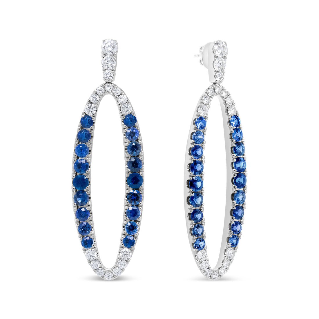 18K White Gold 1.11 Cttw Blue Round Diamond and Blue Sapphire Openwork Oval Shaped Dangle Earrings (F-G Color, VS1-VS2 Clarity) by Bids.com