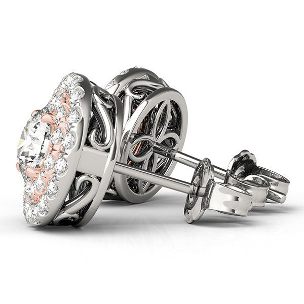 14k White and Rose Gold Round Halo Diamond Earrings (3/4 cttw) by Bids.com