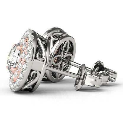 14k White and Rose Gold Round Halo Diamond Earrings (3/4 cttw) by Bids.com