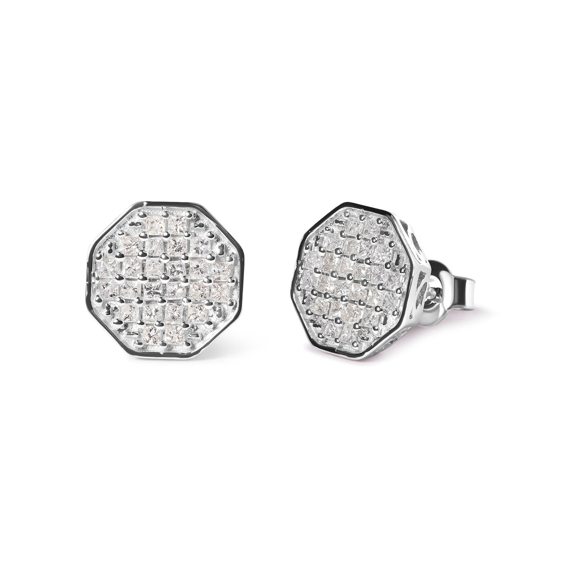 10K White Gold 7/8 Cttw Princess Diamond Composite Octagon Shaped Stud Earrings (I-J Color, I1-I2 Clarity) by Bids.com
