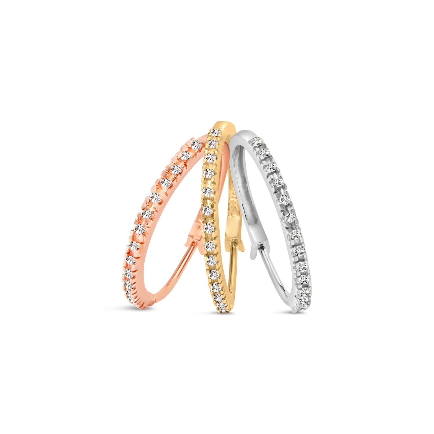 14K Tri-Toned Gold 1/3 Cttw Diamond Triple Hoop Earrings (I-J Color, I2-I3 Clarity) - 22 MM  DestGlow