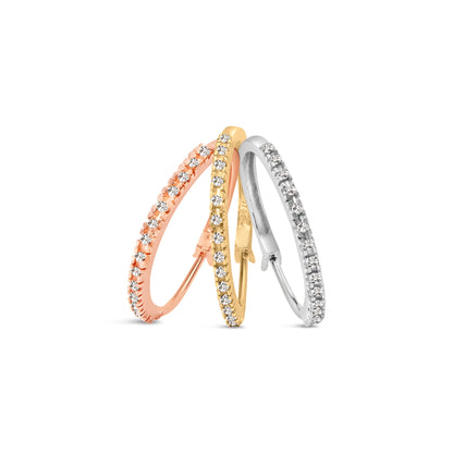14K Tri-Toned Gold 1/3 Cttw Diamond Triple Hoop Earrings (I-J Color, I2-I3 Clarity) - 22 MM  DestGlow