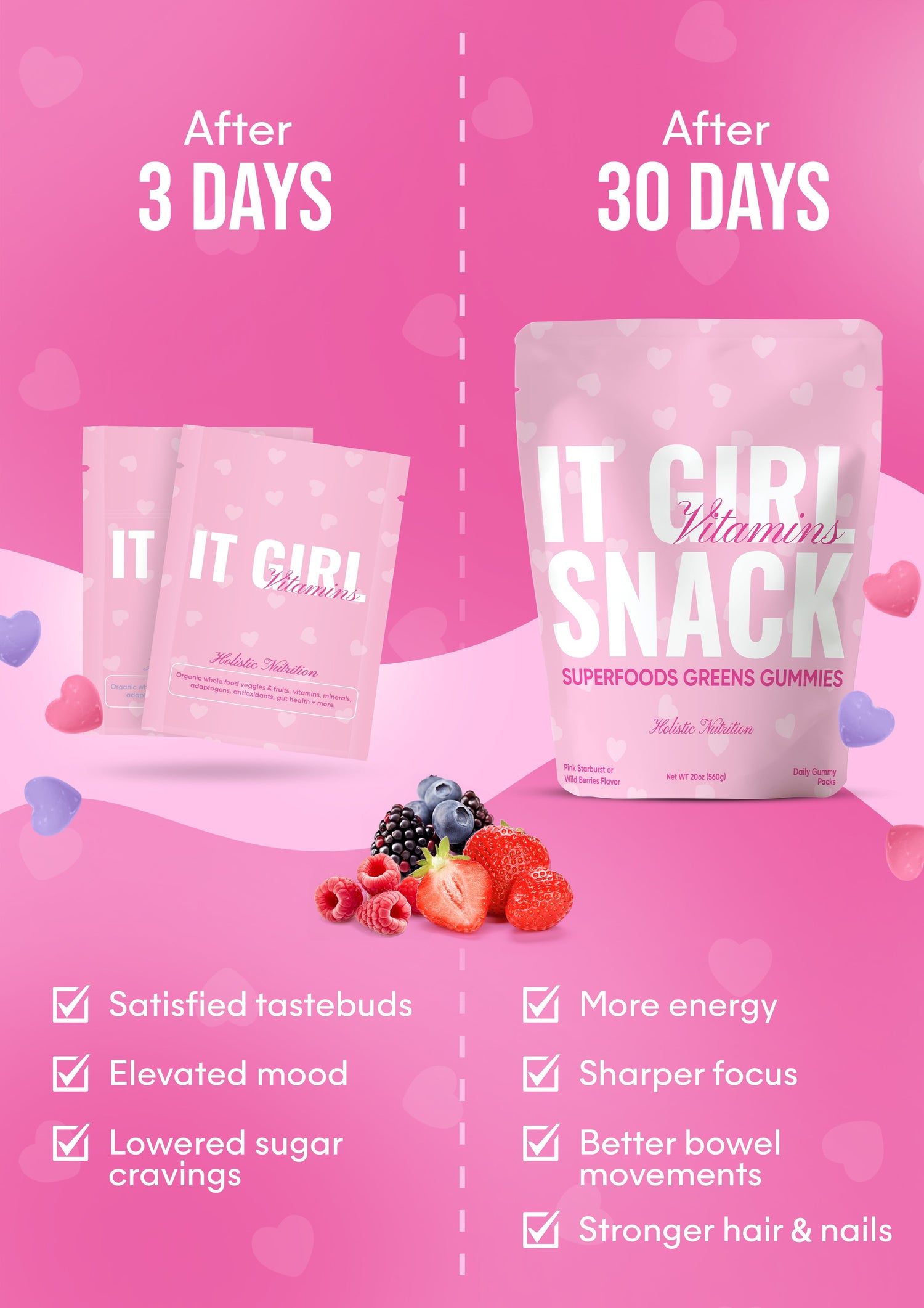 It Girl Snack - Superfoods Greens Gummies in Pink Starburst Flavor