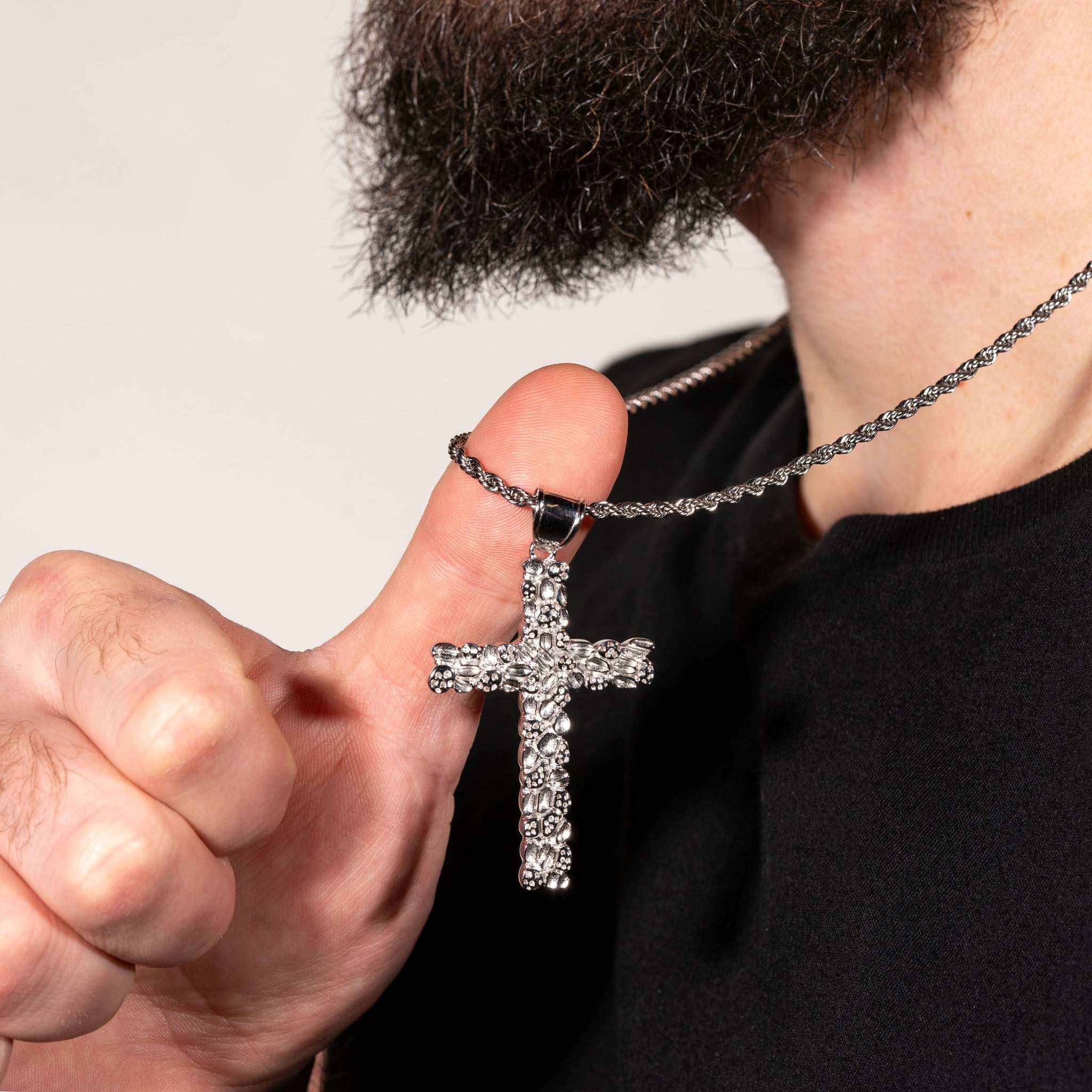 Nugget Cross Pendant Religious 925 Sterling Silver - DestGlow