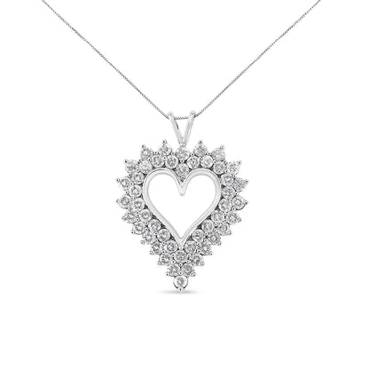 .925 Sterling Silver 4 Cttw Round-Cut Double Row Composite Diamond Heart 18" Pendant Necklace (K-L Color, I1-I2 Clarity) by Bids.com
