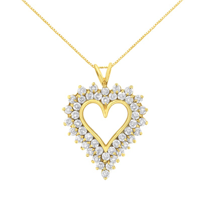 14K Yellow Gold .925 Sterling Silver 4 cttw Round-cut Diamond Cluster Heart Pendant Necklace (K-L Color, I1-I2 Clarity) by Bids.com