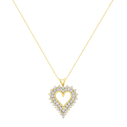 14K Yellow Gold .925 Sterling Silver 4 cttw Round-cut Diamond Cluster Heart Pendant Necklace (K-L Color, I1-I2 Clarity) by Bids.com