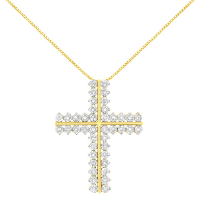 10K Yellow Gold 4.0 Cttw Diamond Two Row Cross 18" Pendant Necklace (J-K Clarity, I1-I2 Color) by Bids.com