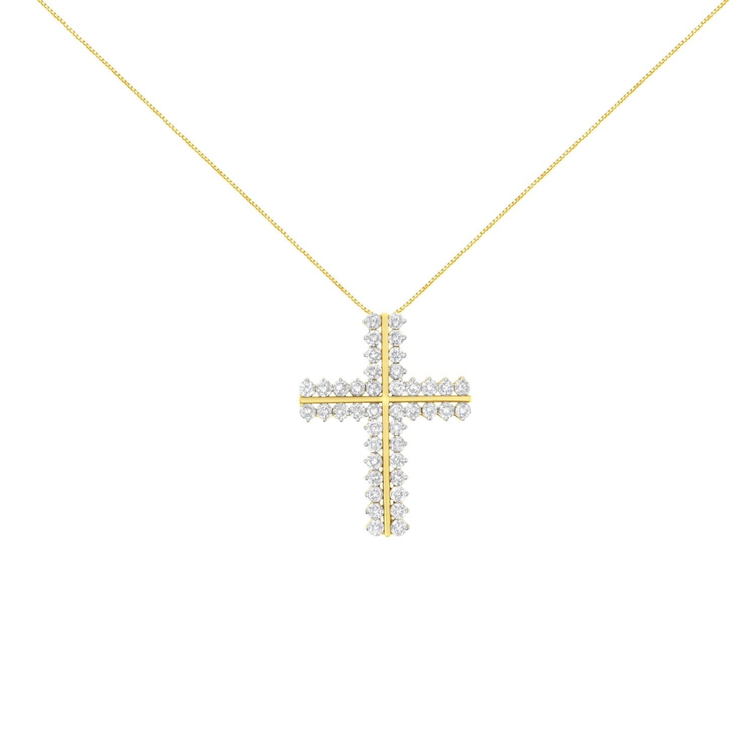 10K Yellow Gold 4.0 Cttw Diamond Two Row Cross 18" Pendant Necklace (J-K Clarity, I1-I2 Color) by Bids.com