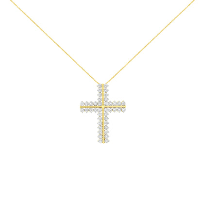 10K Yellow Gold 4.0 Cttw Diamond Two Row Cross 18" Pendant Necklace (J-K Clarity, I1-I2 Color) by Bids.com