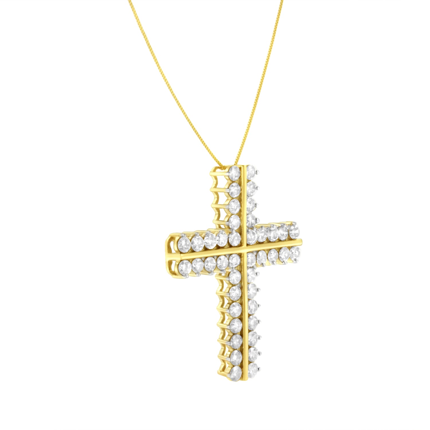10K Yellow Gold 4.0 Cttw Diamond Two Row Cross 18" Pendant Necklace (J-K Clarity, I1-I2 Color) by Bids.com