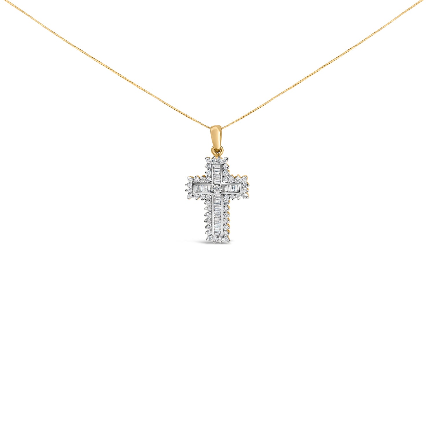 14K Yellow Gold 2.0 Cttw Multi-Row Diamond Cross Pendant Necklace by Bids.com