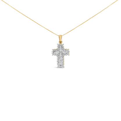 14K Yellow Gold 2.0 Cttw Multi-Row Diamond Cross Pendant Necklace by Bids.com