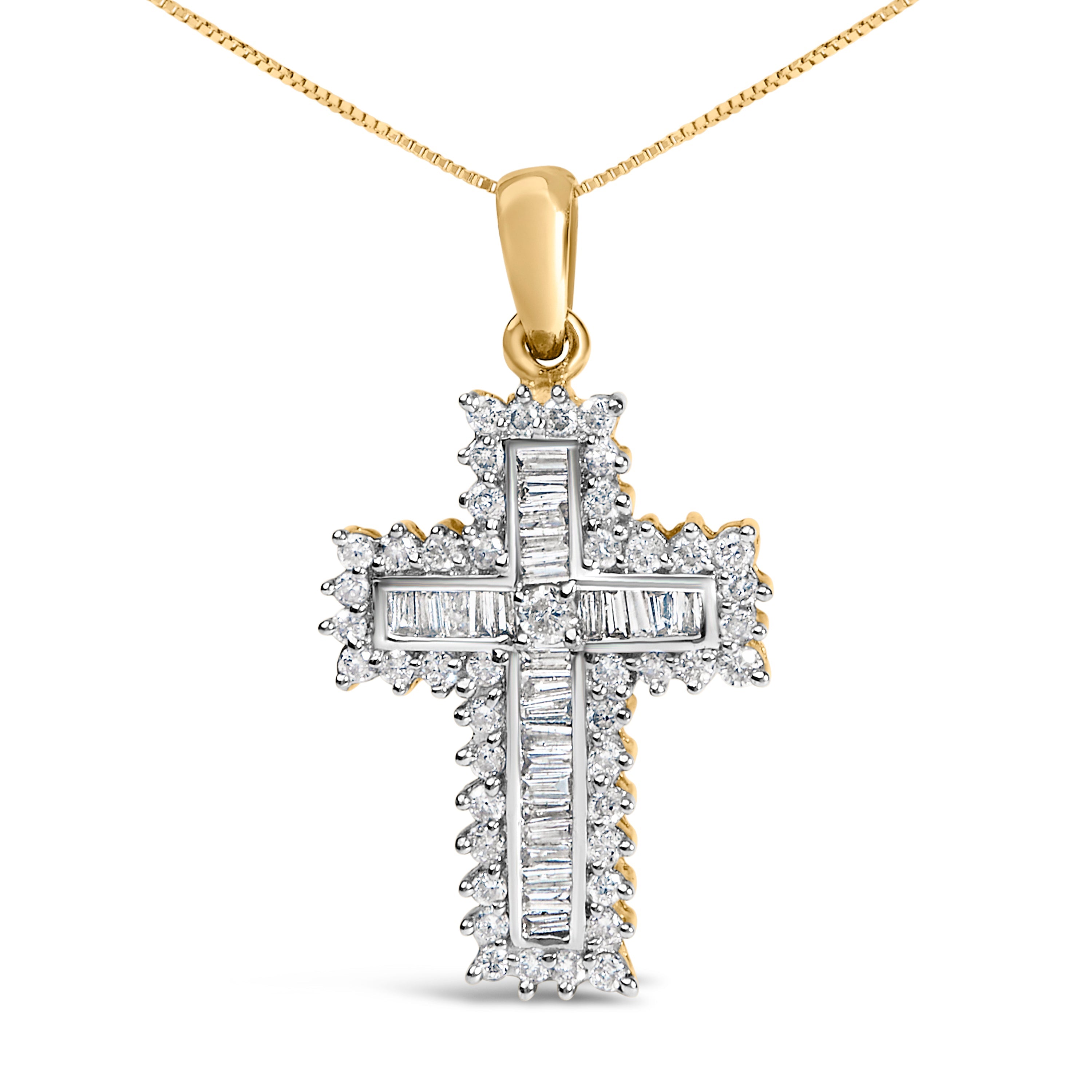 14K Yellow Gold 2.0 Cttw Multi-Row Diamond Cross Pendant Necklace by Bids.com