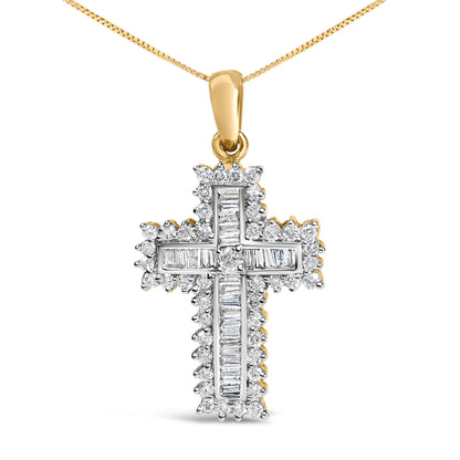14K Yellow Gold 2.0 Cttw Multi-Row Diamond Cross Pendant Necklace by Bids.com
