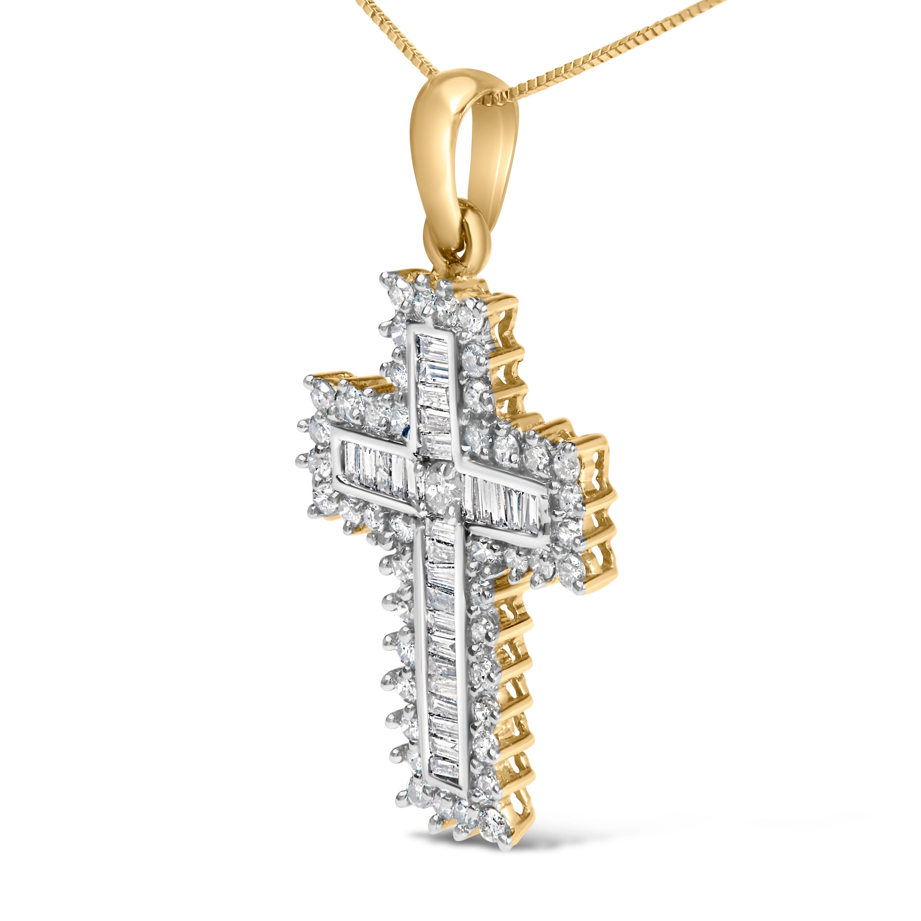 14K Yellow Gold 2.0 Cttw Multi-Row Diamond Cross Pendant Necklace by Bids.com