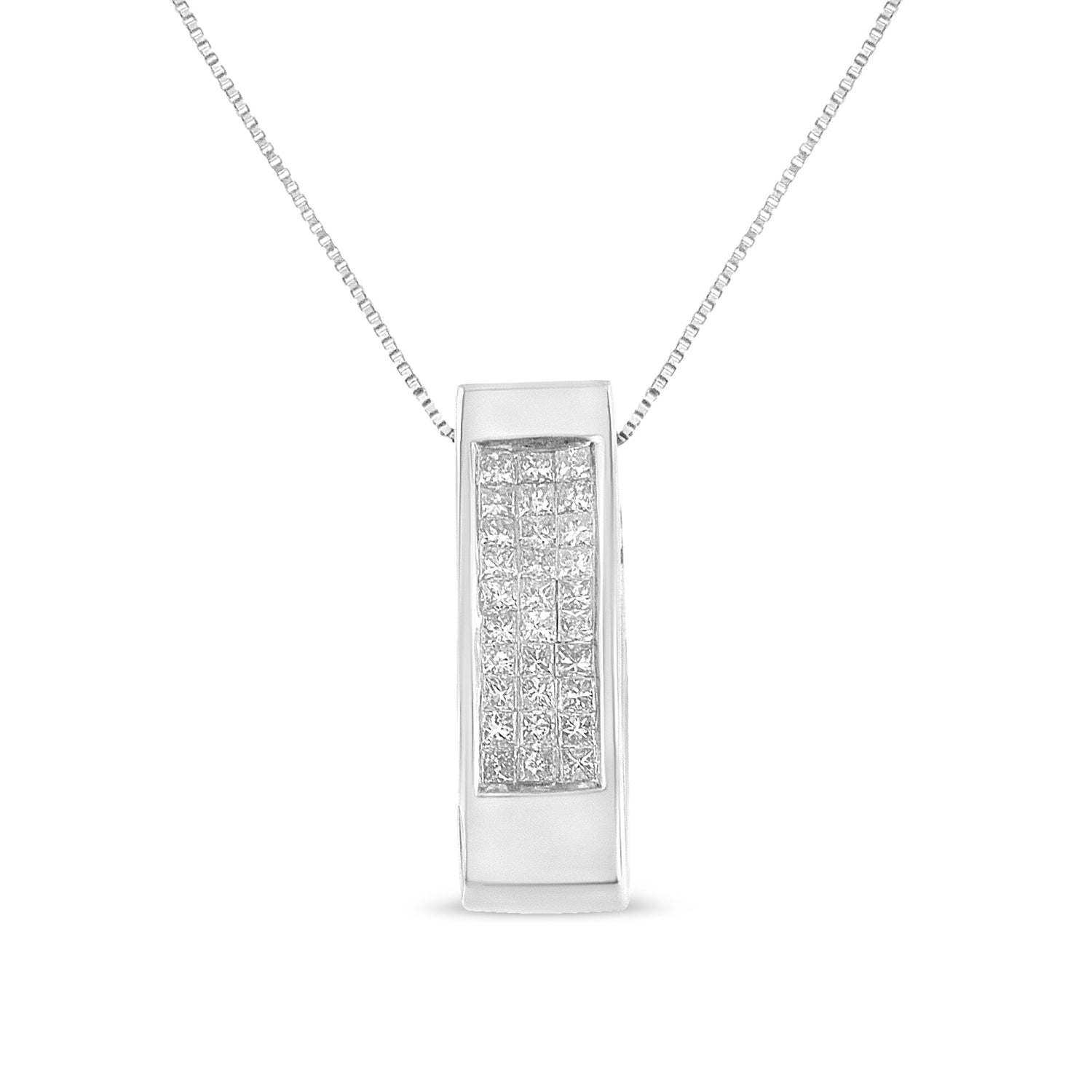 14K Yellow Gold 1/2 Cttw Invisible Set Princess Cut Diamond Vertical Bar Block Pendant 18" Necklace (H-I Color, SI2-I1 Clarity) by Bids.com