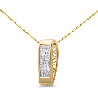 14K Yellow Gold 1/2 Cttw Invisible Set Princess Cut Diamond Vertical Bar Block Pendant 18" Necklace (H-I Color, SI2-I1 Clarity) by Bids.com