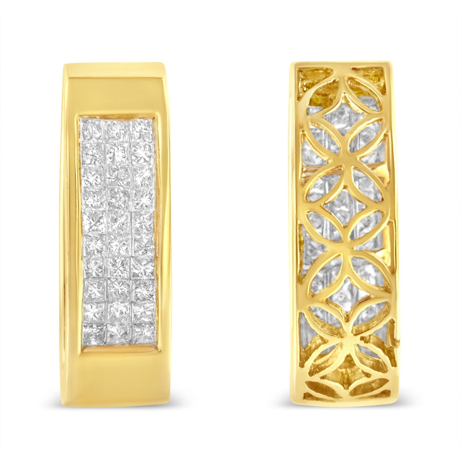 14K Yellow Gold 1/2 Cttw Invisible Set Princess Cut Diamond Vertical Bar Block Pendant 18" Necklace (H-I Color, SI2-I1 Clarity) by Bids.com