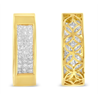 14K Yellow Gold 1/2 Cttw Invisible Set Princess Cut Diamond Vertical Bar Block Pendant 18" Necklace (H-I Color, SI2-I1 Clarity) by Bids.com