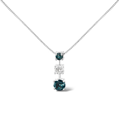 14K White Gold 1 1/2 Cttw Treated Blue and White Diamond 3-Stone 18" Pendant Necklace (Blue/H-I Color, I1-I2 Clarity) by Bids.com