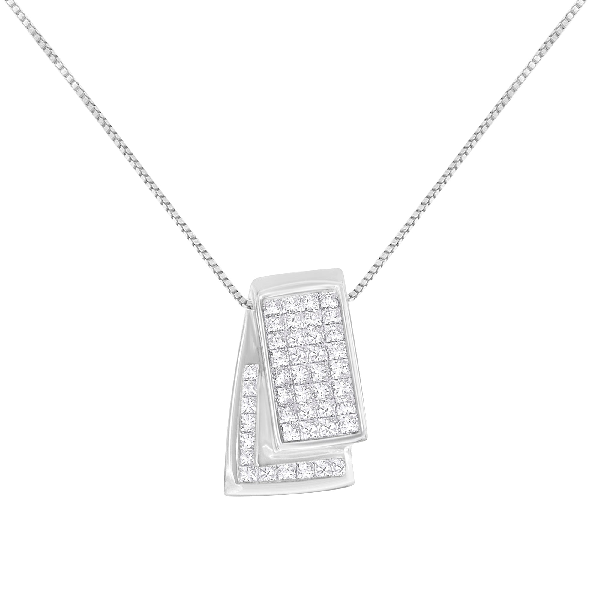 14KT White Gold Diamond Box Pendant Necklace (1 cttw, H-I Color, SI2-I1 Clarity) by Bids.com