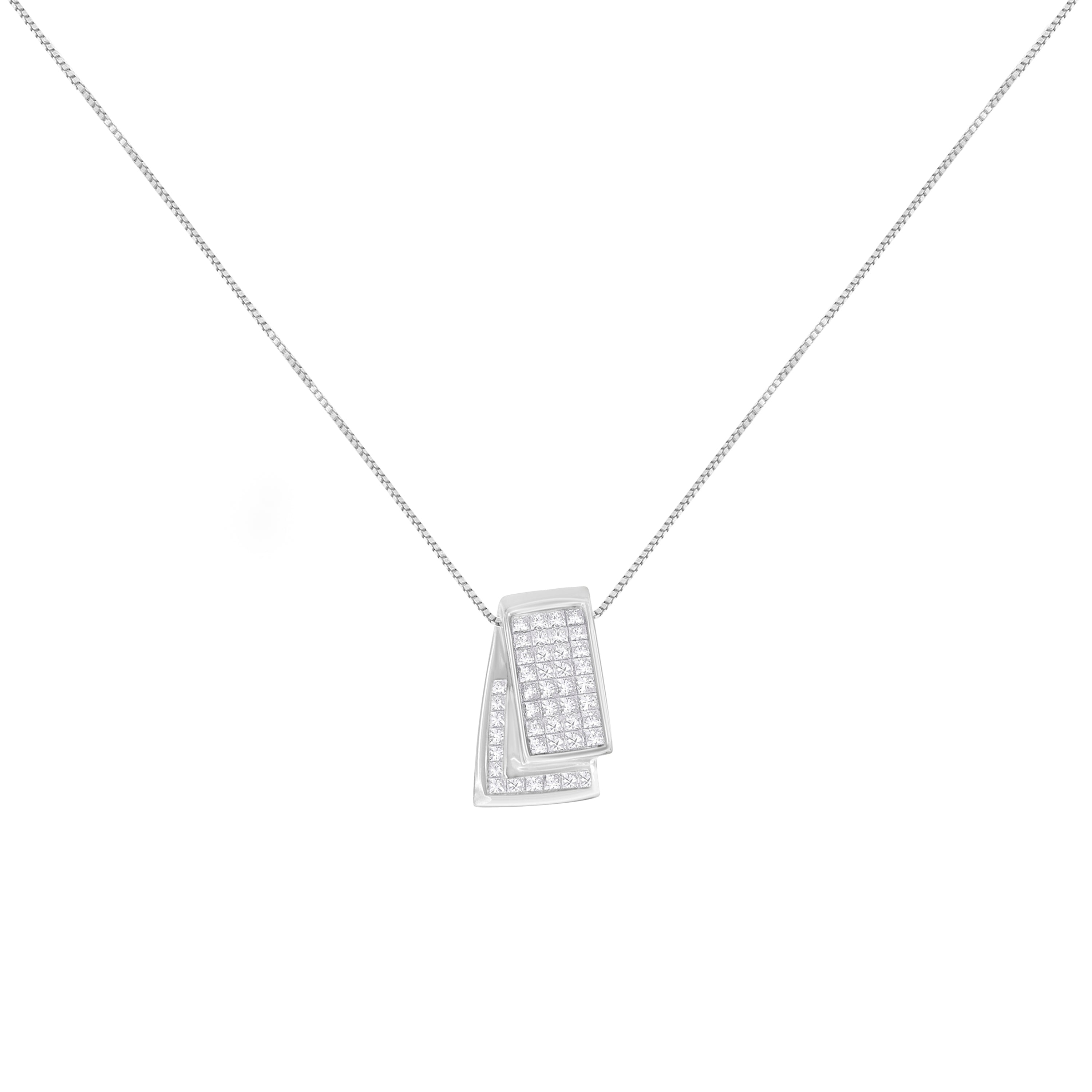 14KT White Gold Diamond Box Pendant Necklace (1 cttw, H-I Color, SI2-I1 Clarity) by Bids.com