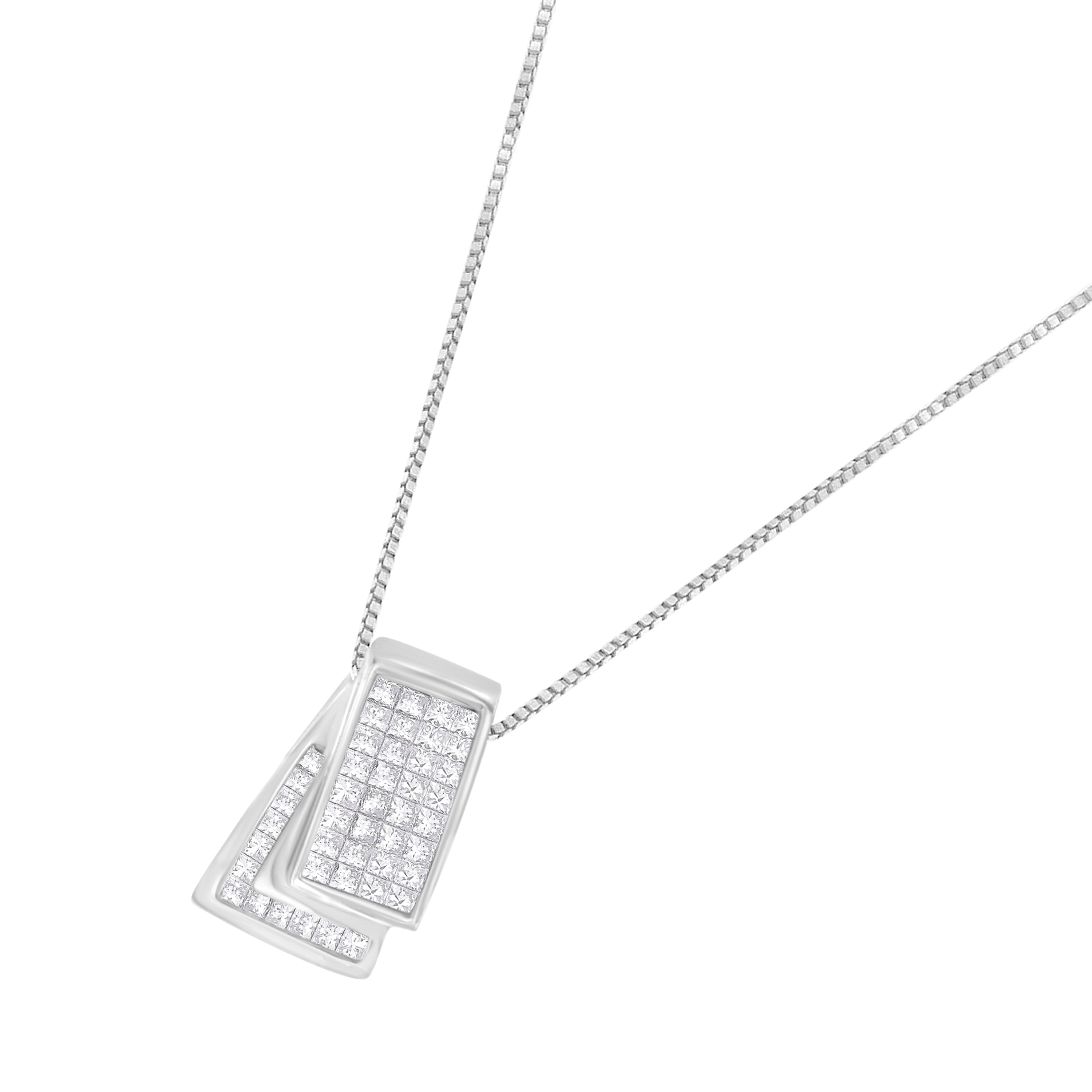14KT White Gold Diamond Box Pendant Necklace (1 cttw, H-I Color, SI2-I1 Clarity) by Bids.com