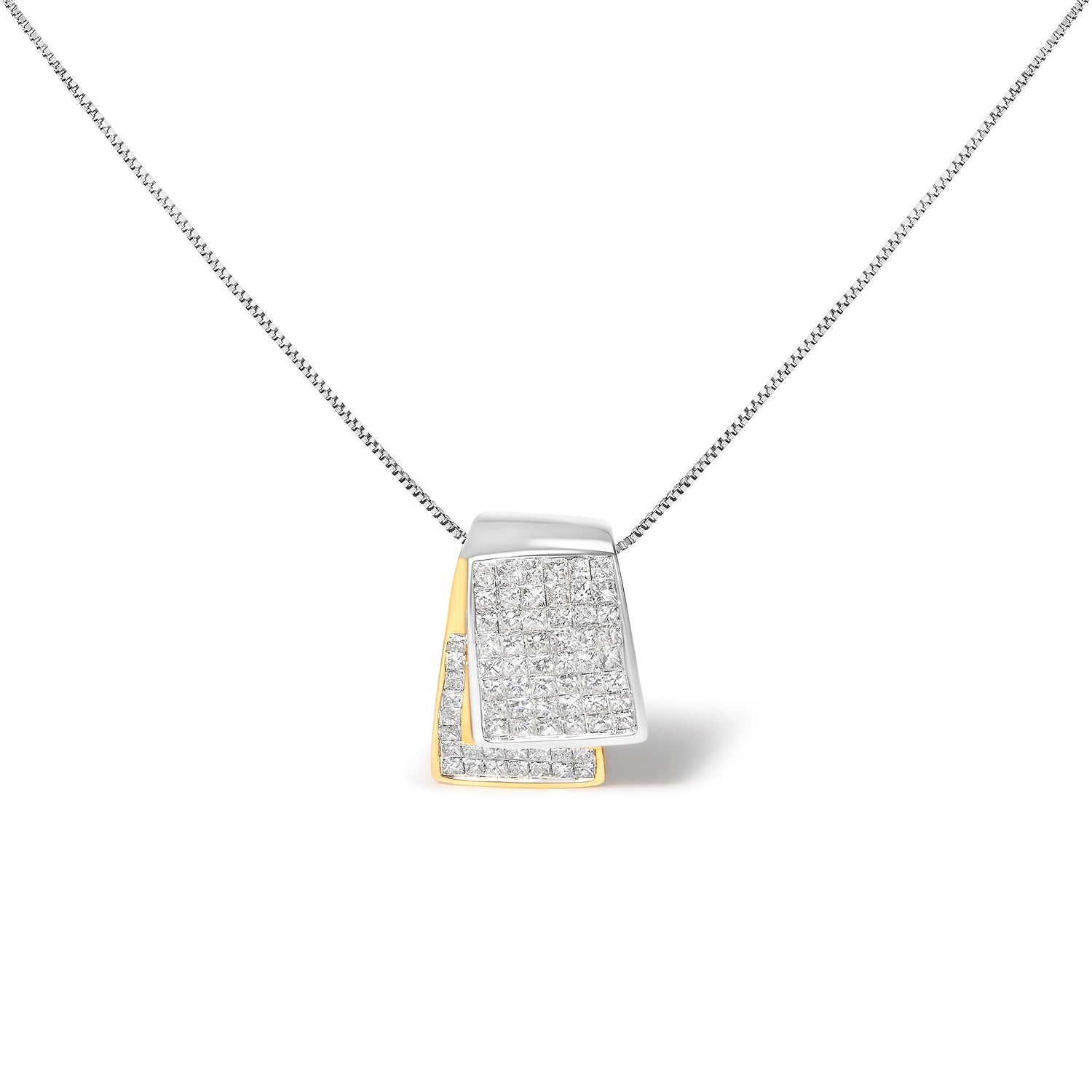 14K White and Yellow Gold 2.0 Cttw Princess Cut Diamond Two Tone Foldover Box Pendant 18â€ Box Chain Necklace (H-I Color, SI1-SI2 Clarity) by Bids.com