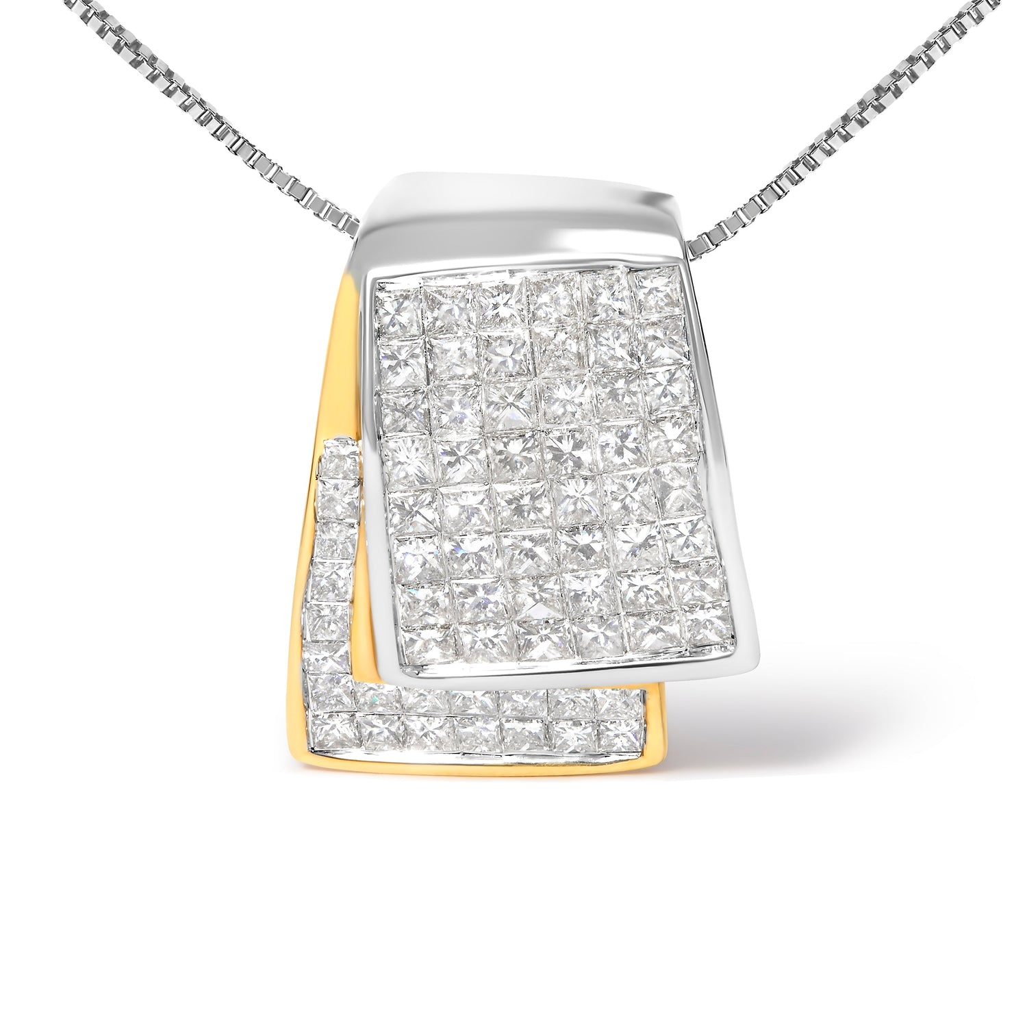 14K White and Yellow Gold 2.0 Cttw Princess Cut Diamond Two Tone Foldover Box Pendant 18â€ Box Chain Necklace (H-I Color, SI1-SI2 Clarity) by Bids.com