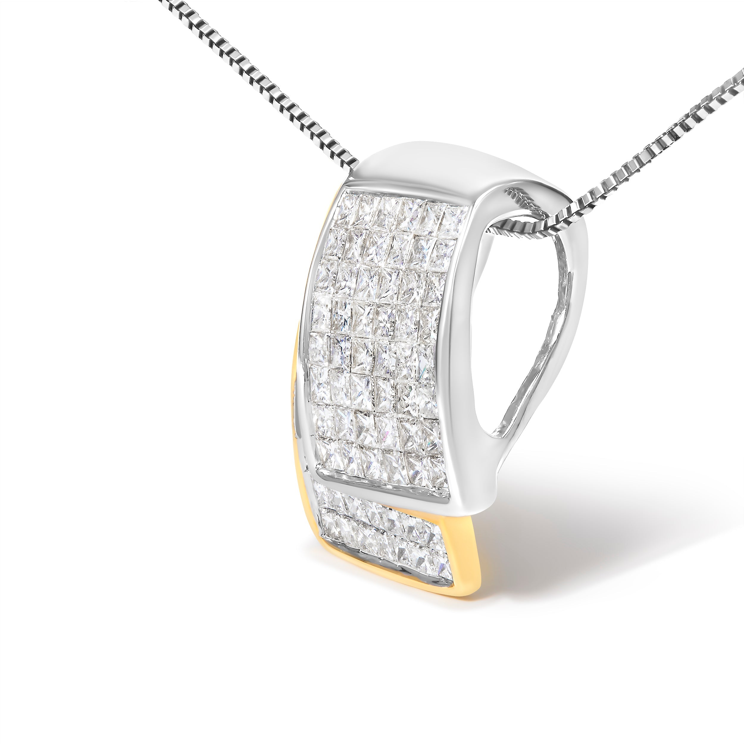 14K White and Yellow Gold 2.0 Cttw Princess Cut Diamond Two Tone Foldover Box Pendant 18â€ Box Chain Necklace (H-I Color, SI1-SI2 Clarity) by Bids.com