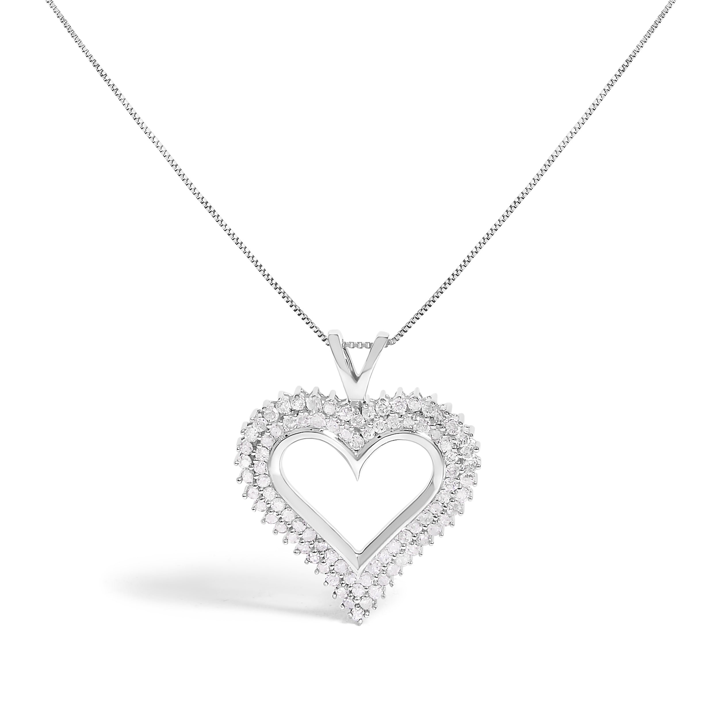 .925 Sterling Silver 1.00 Cttw Diamond Heart 18" Pendant Necklace (I-J Color, I2-I3 Clarity) by Bids.com