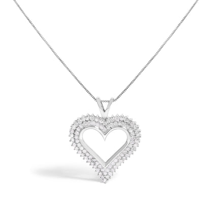 .925 Sterling Silver 1.00 Cttw Diamond Heart 18" Pendant Necklace (I-J Color, I2-I3 Clarity) by Bids.com